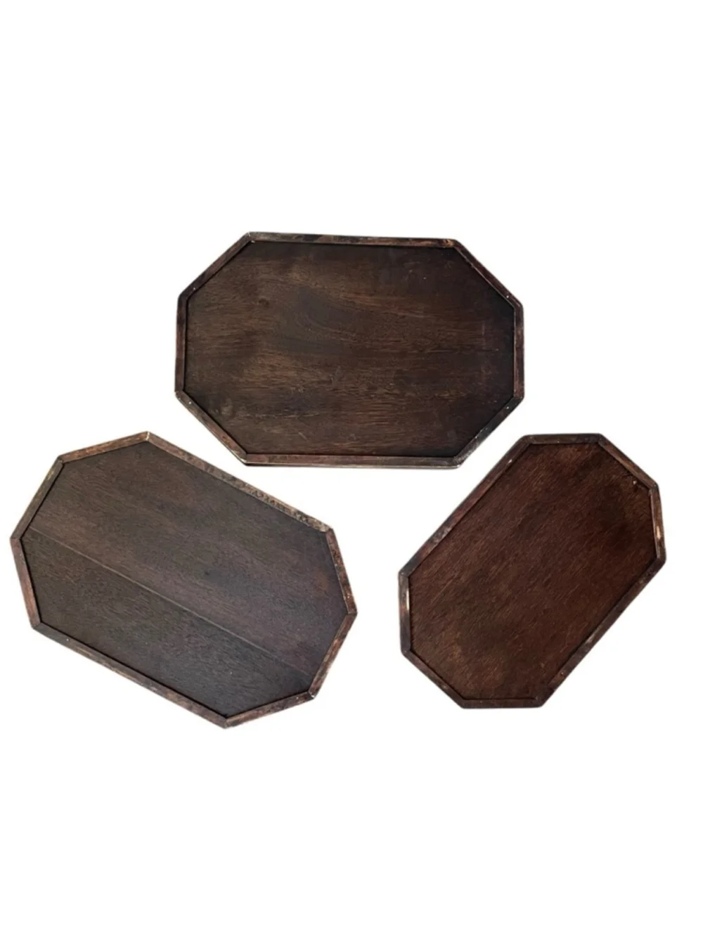 Brown Wooden Set of 3 Nesting Serving Trays